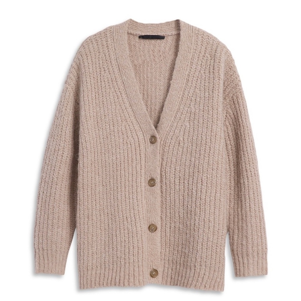 Jenni Kayne Chunky Knit Wool Cocoon V-neck Cardigan in Taupe